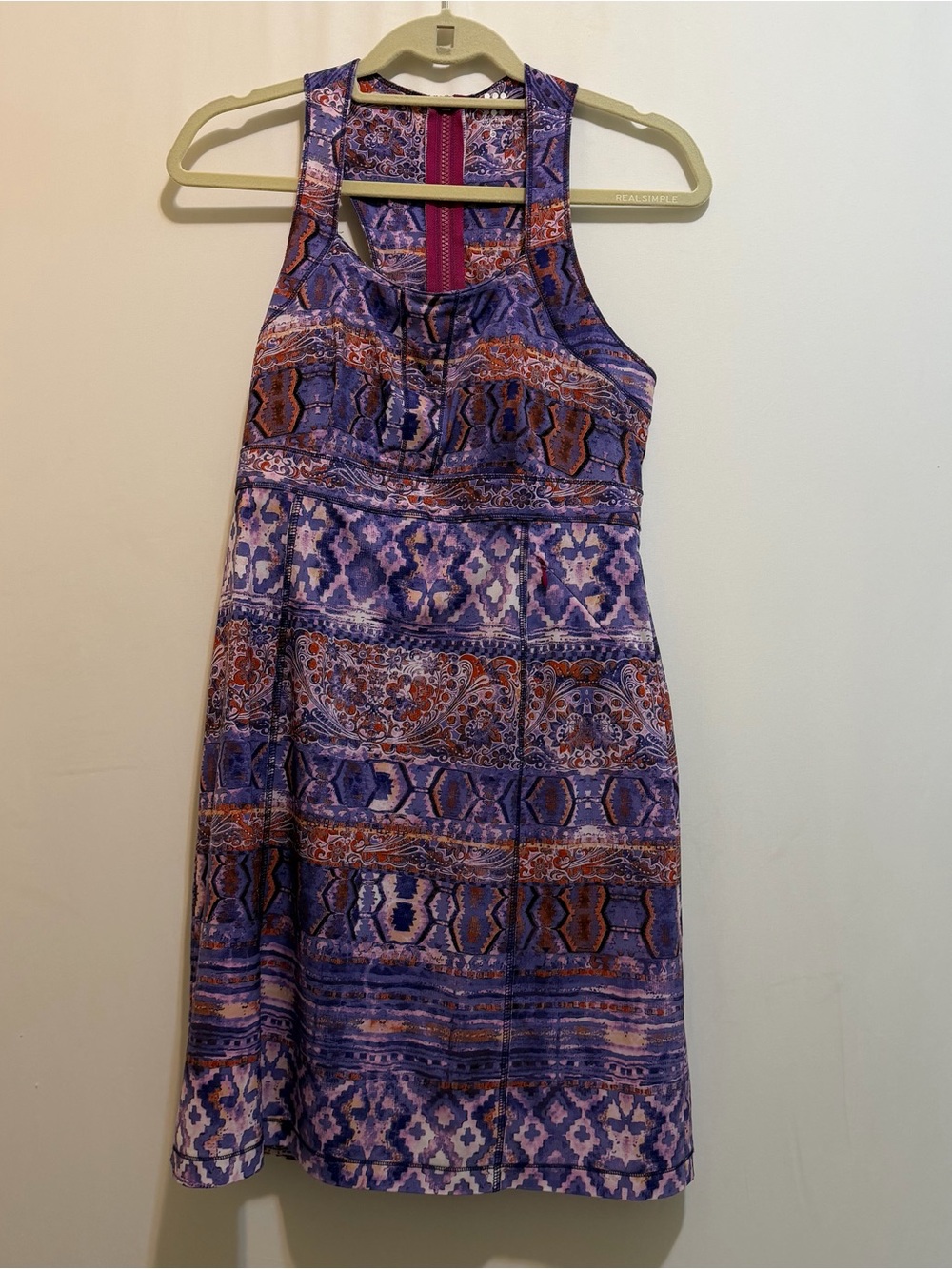 Title Nine Purple & Rust Printed Racerback Padded Built In Bra Mini Dress